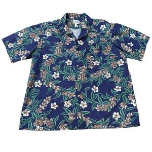 Vintage Hawaii Mens XL Floral Aloha Shirt Blue‎ Cotton Tropical Made in USA
